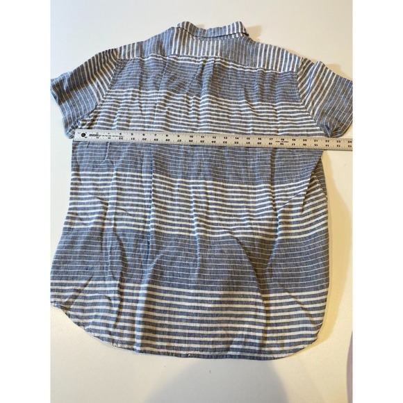 J Crew Shirt Men Large Grey Striped Irish Linen Baird McNutt Short Sleeve - Picture 6 of 10